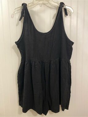 black dark wash tied strap romper